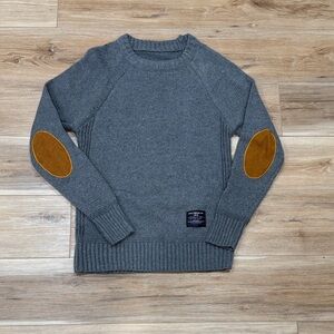 Men's Crewneck Sweater with Elbow Patches - Gray